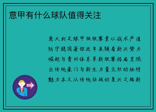 意甲有什么球队值得关注